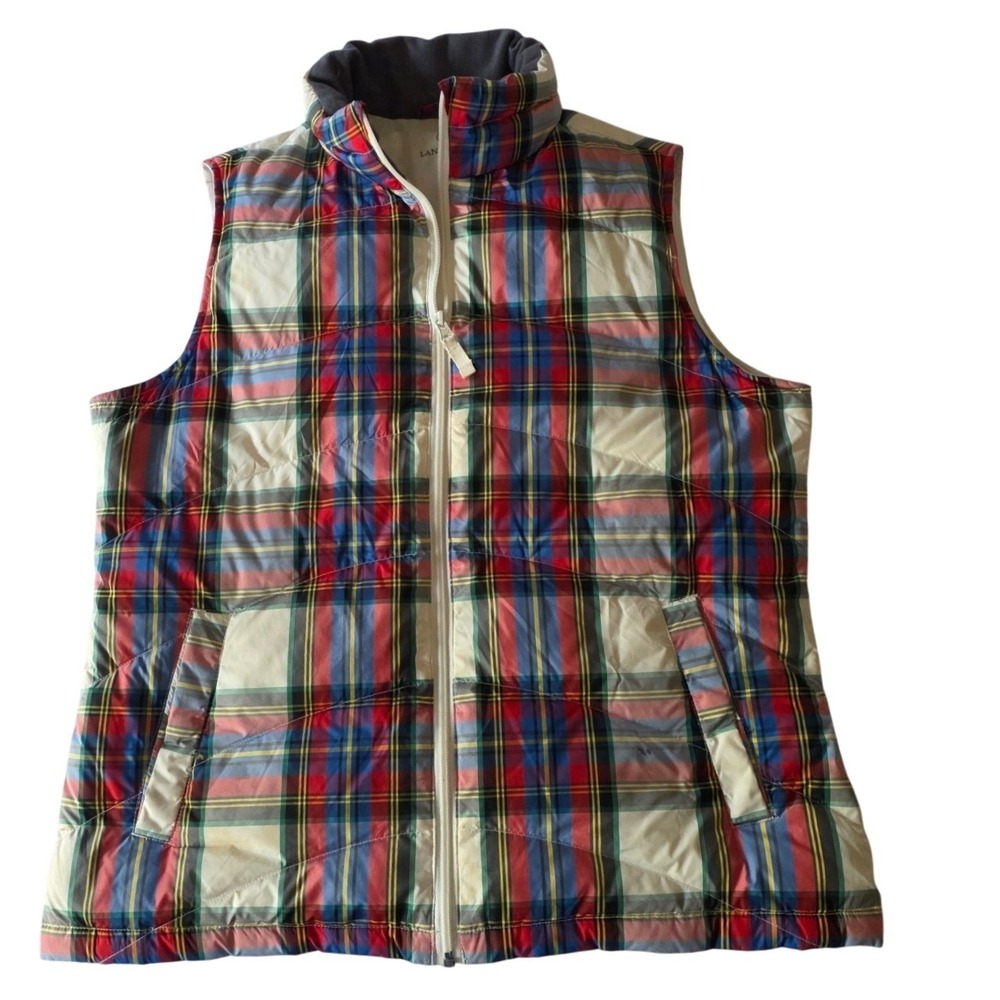Land's End Women's Plaid Down-Filled Quilted Puffer Vest Med Gorpcore Cabin